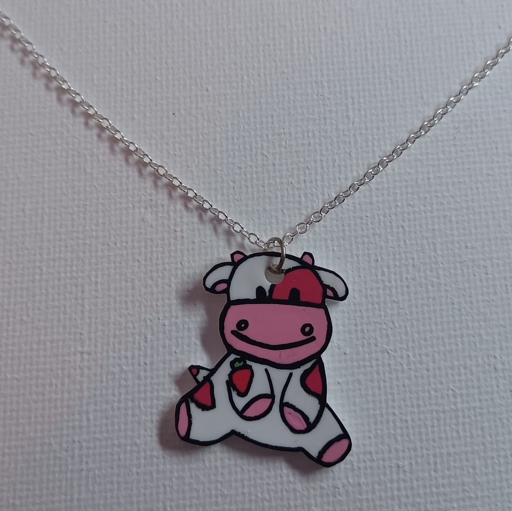 4/$60 Strawberry Cow Necklace - Hand-Made